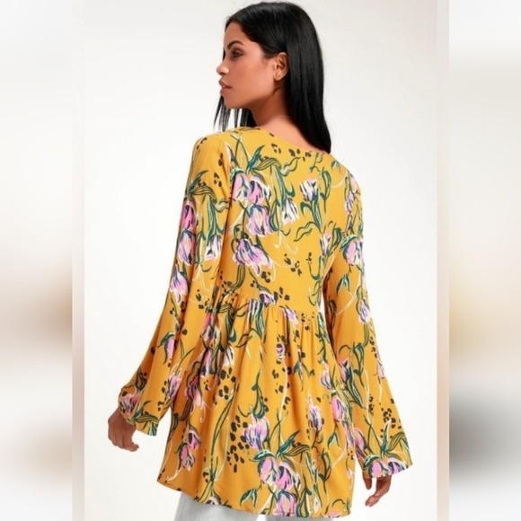 Free People OB815445 Bella Golden Yellow Floral Tunic / Mini Dress Size Small - Picture 5 of 16